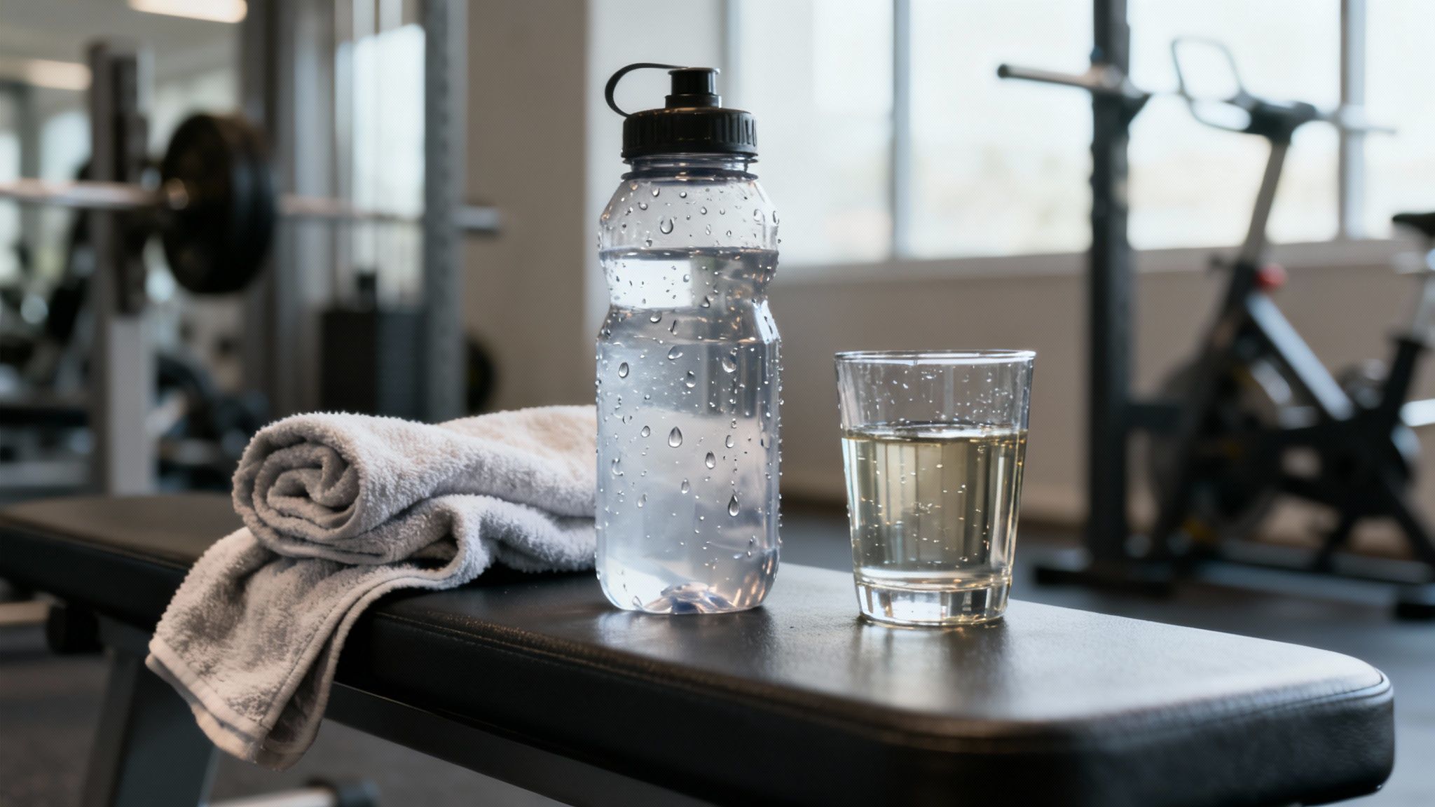 Eine Person füllt eine Sporttrinkflasche mit Wasser
