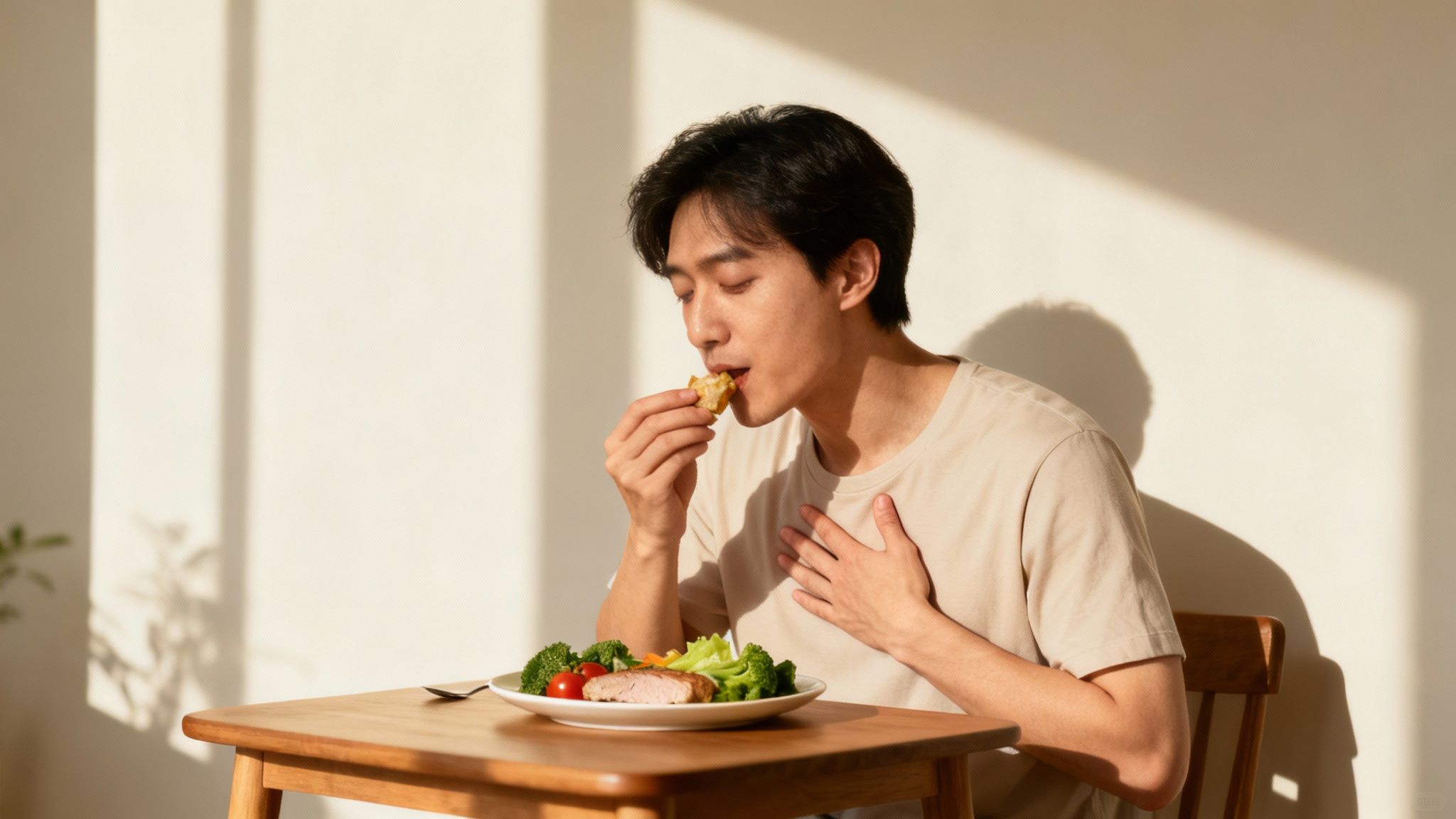 Eine Schüssel mit gesunden, bunten Lebensmitteln, die ein Gefühl von Sättigung und Wohlbefinden vermitteln.