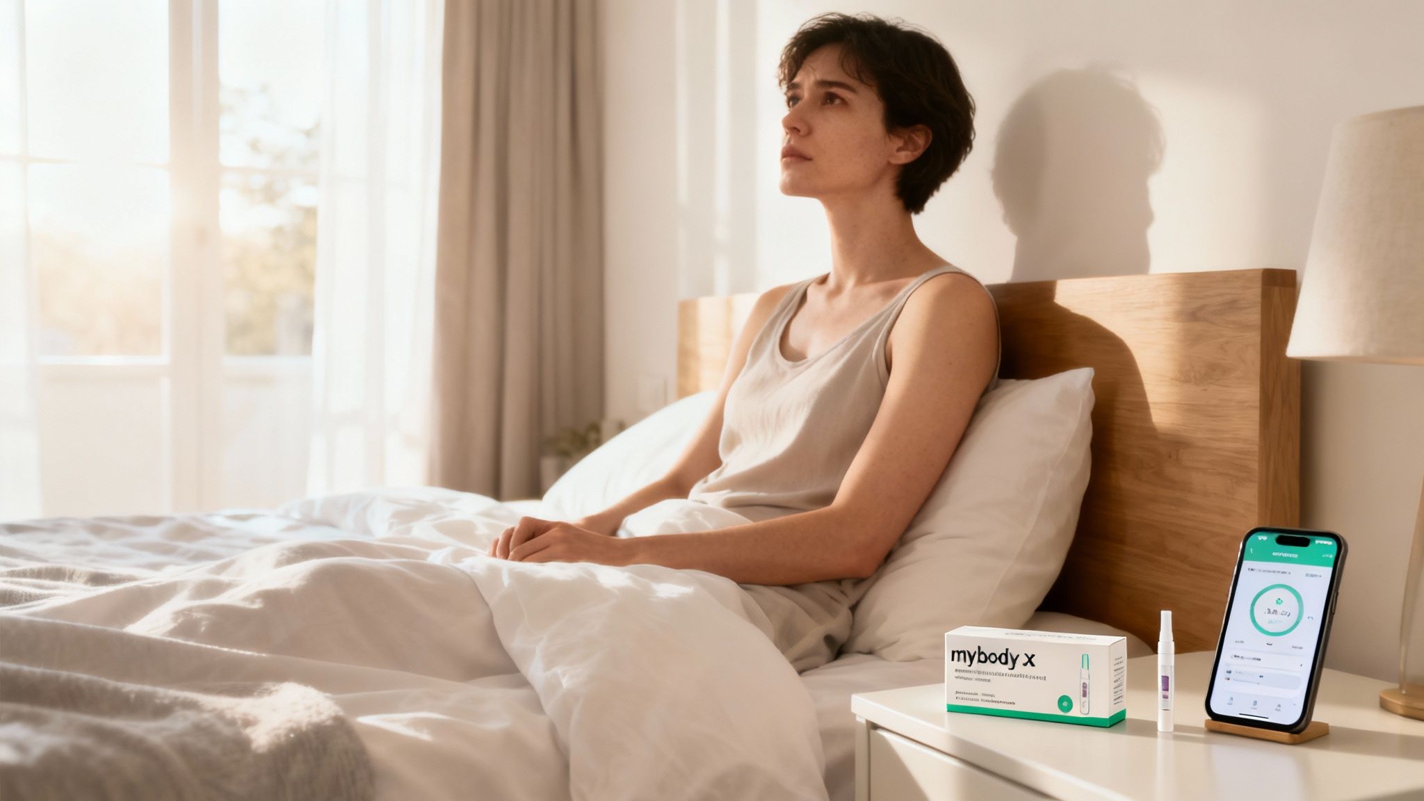 Eine Person blickt nachdenklich aus dem Fenster, was Stress und Müdigkeit symbolisiert