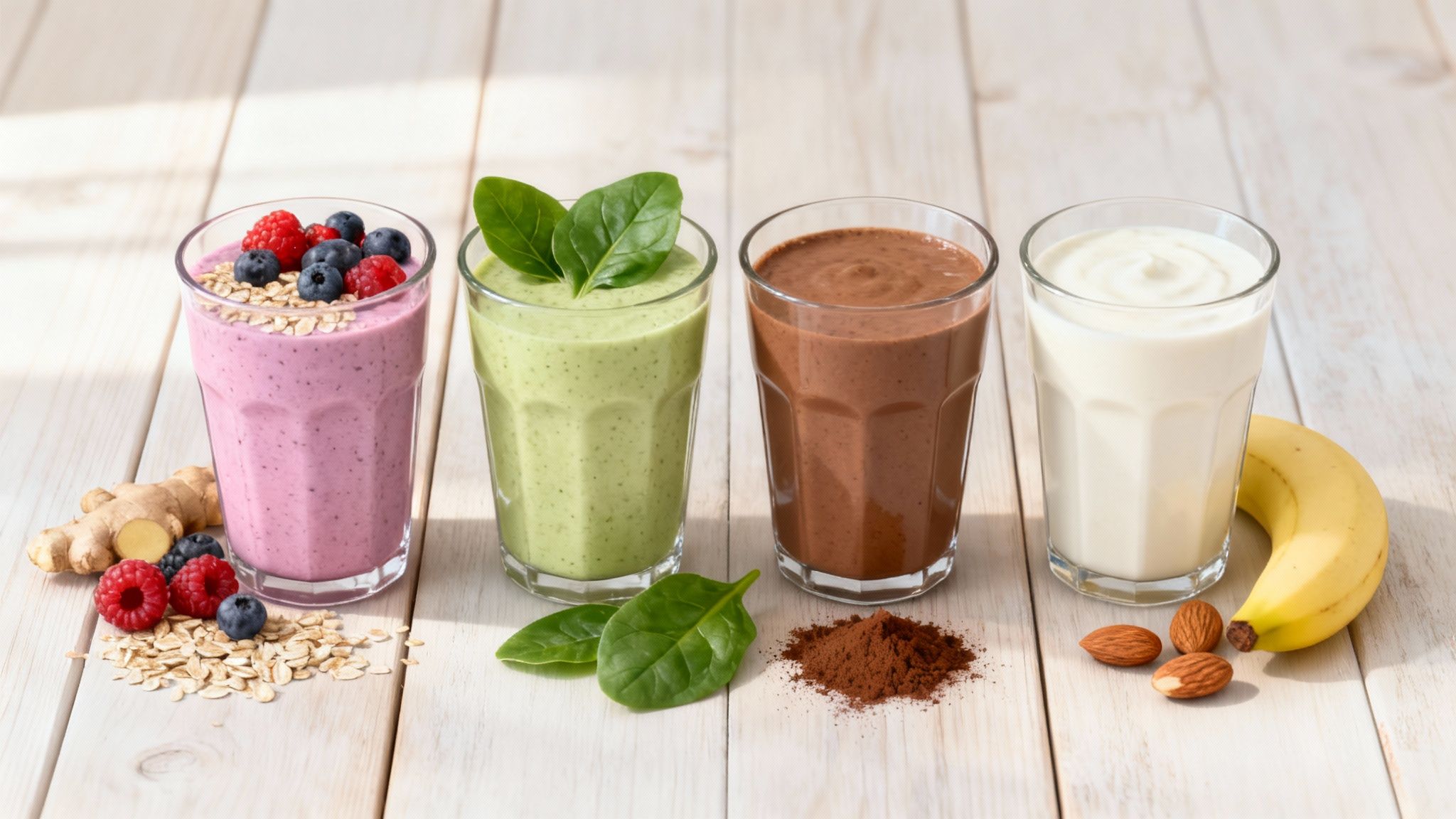 Eine Frau bereitet einen gesunden Shake in ihrer Küche zu