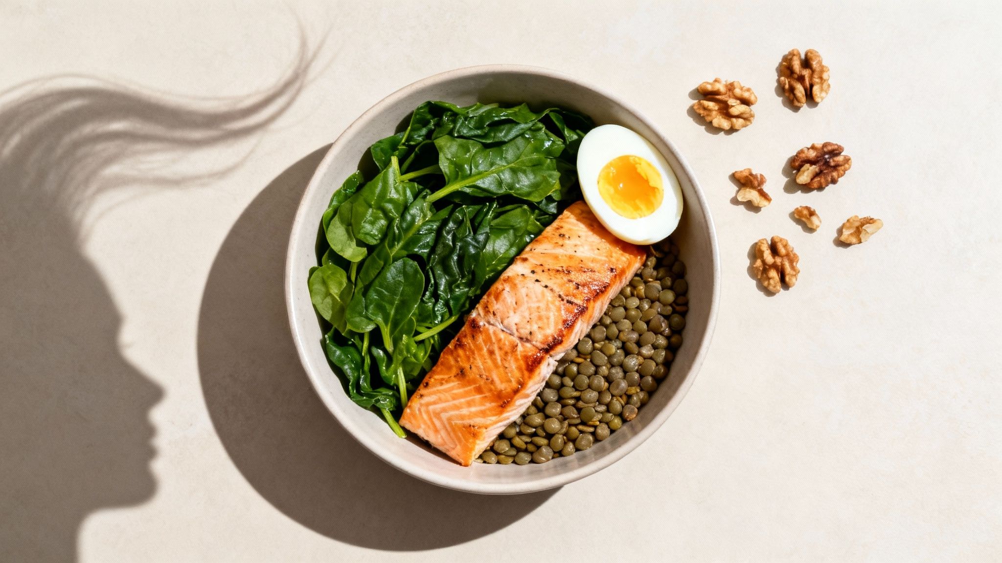 Eine Schüssel voller nährstoffreicher Lebensmittel wie Nüsse, Beeren und Gemüse.