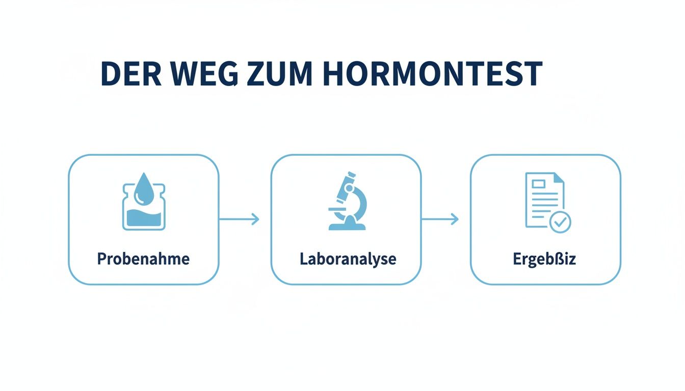 Der Weg zum Hormontest: Probenahme, Laboranalyse und Ergebnisdarstellung in drei einfachen Schritten.