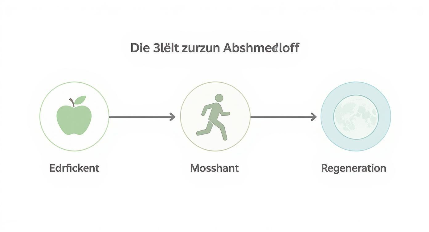 Infografik zu den drei Säulen des Abnehmerfolgs: Ernährung, Bewegung und Regeneration.