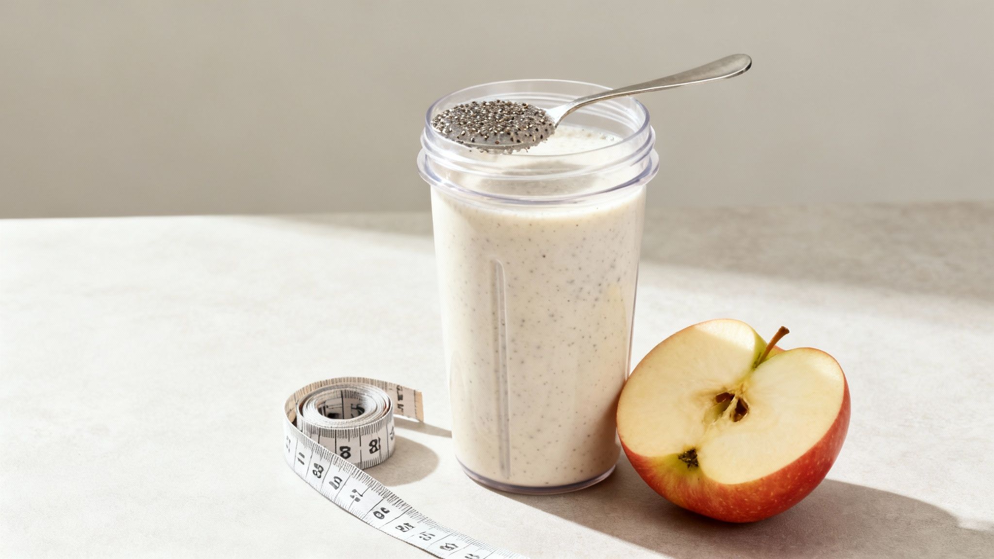 Eine Frau bereitet einen gesunden Smoothie mit Chia Samen in ihrer Küche zu