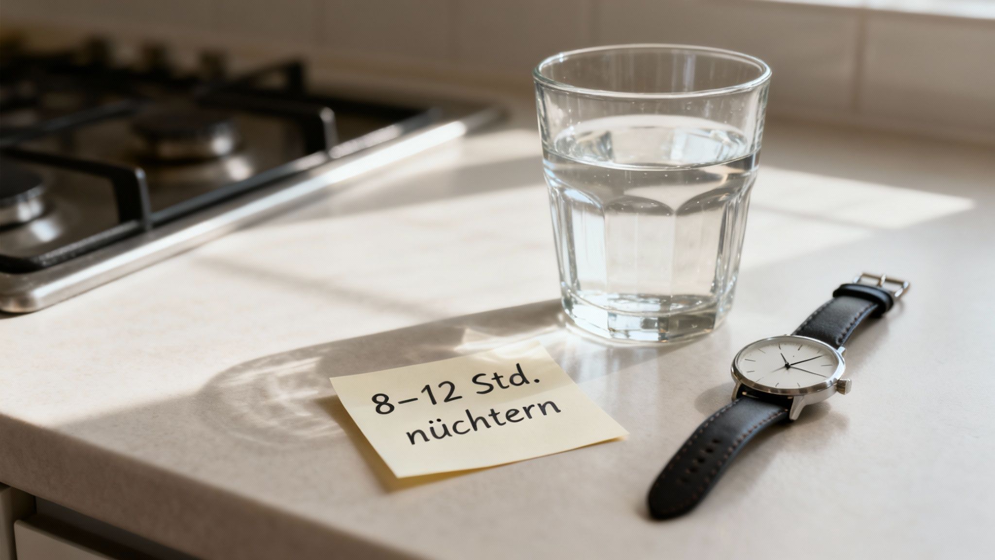 Eine Frau bereitet einen Bluttest zu Hause vor und schaut auf ihr Smartphone