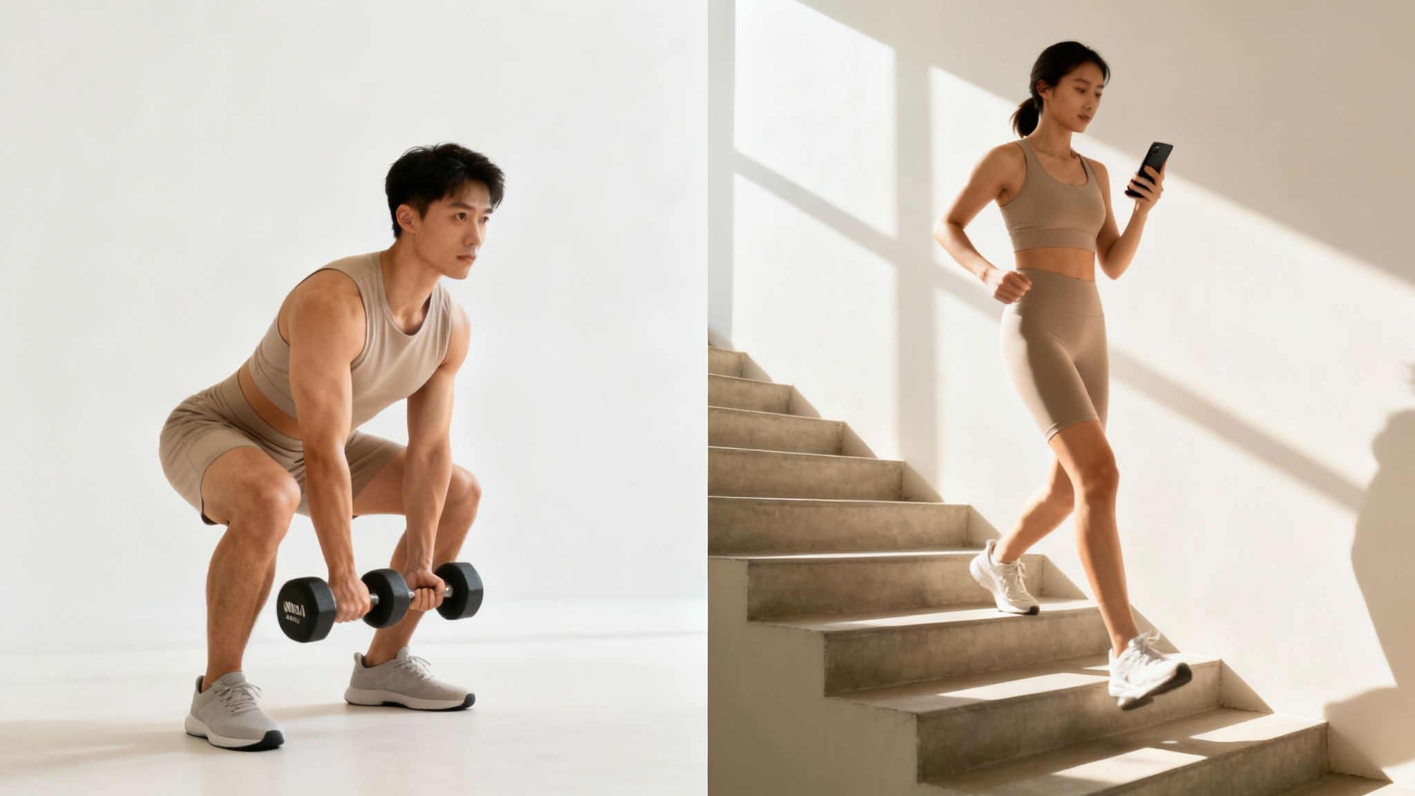 Eine Person beim Krafttraining mit Gewichten in einem hellen, freundlichen Fitnessstudio, um den Stoffwechsel durch Muskelaufbau anzukurbeln.