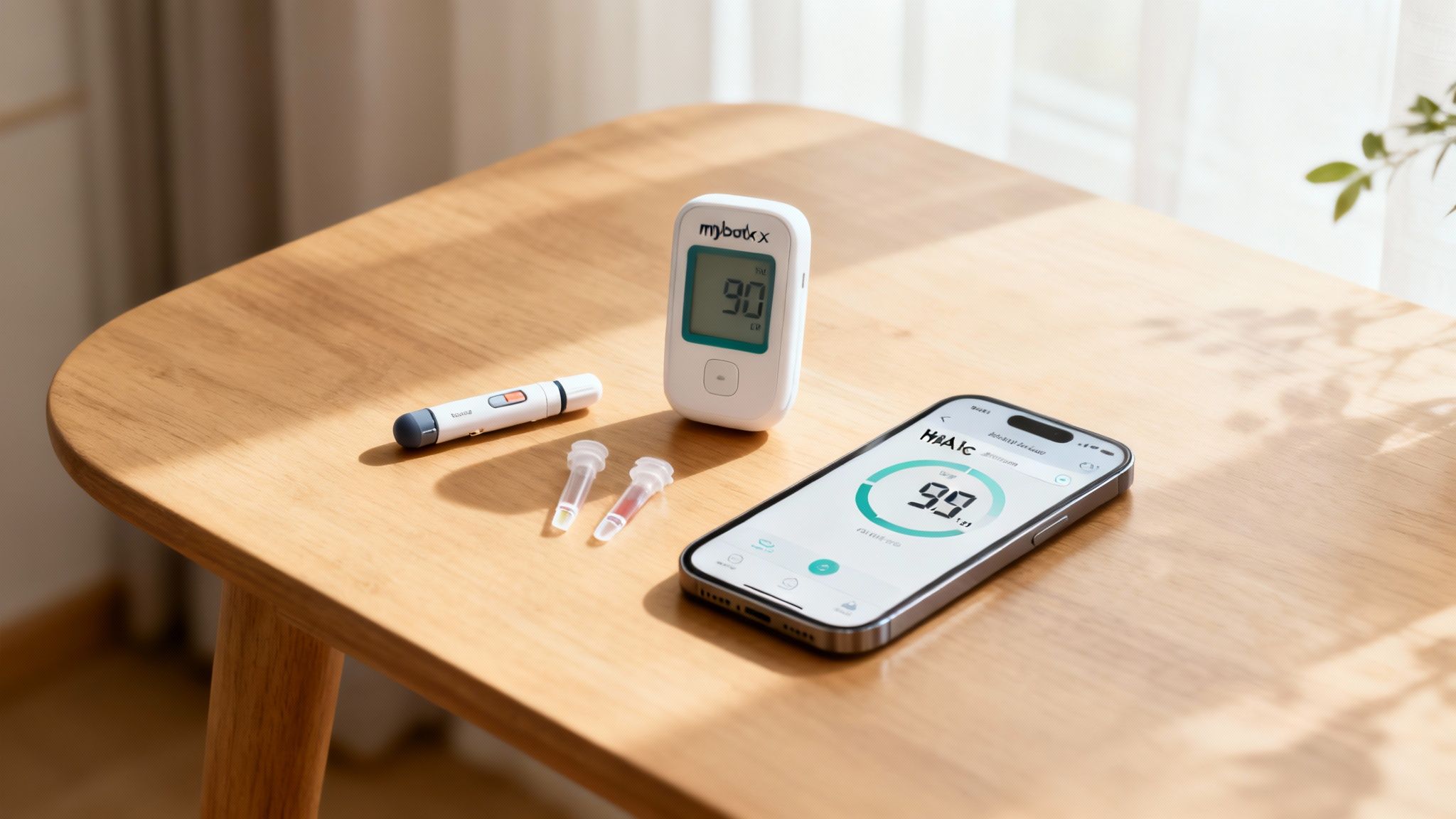 Eine Person entnimmt sich mit einer Lanzette Blut aus dem Finger für einen Heimtest