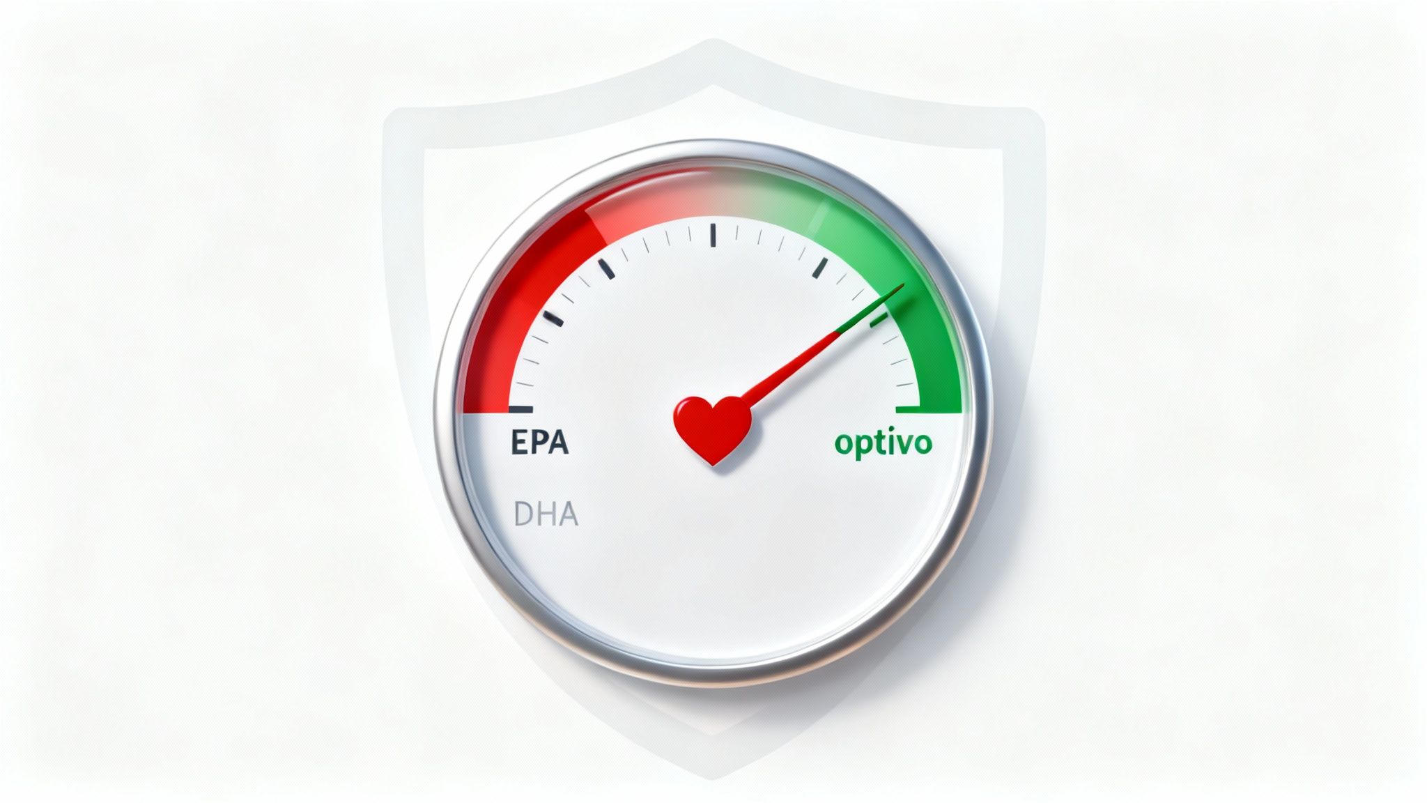 Ein Messgerät zeigt optimale Omega-3-Werte mit einem Zeiger im grünen Optivo-Bereich.