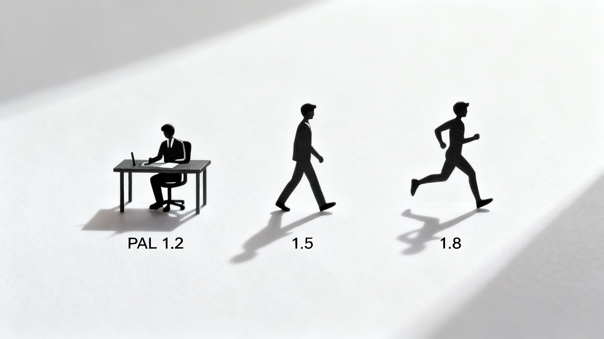 Eine Person, die ihren Tagesablauf auf einer Zeitleiste plant, um ihren Kalorienbedarf zu ermitteln.