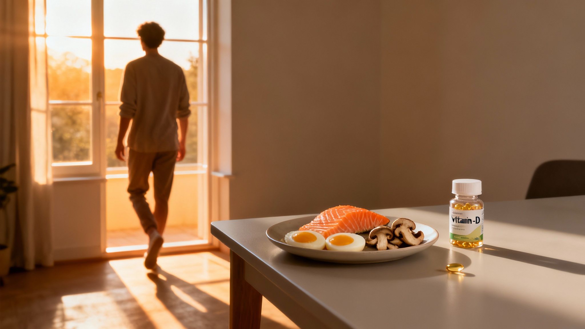 Eine Person steht im Freien in der Sonne und genießt die Wärme auf der Haut