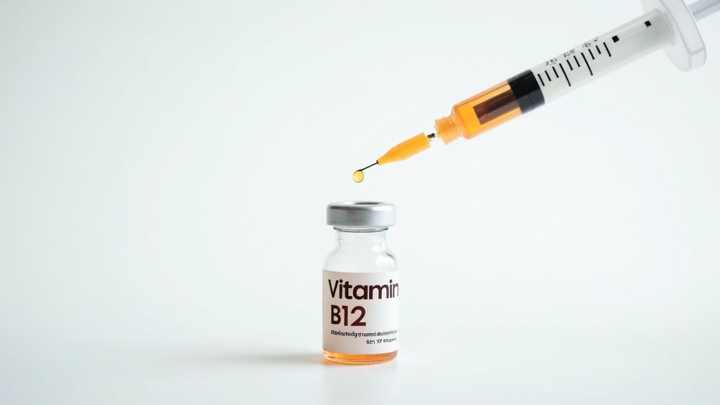 Eine Person erhält eine intramuskuläre Vitamin-B12-Injektion in den Oberarm.