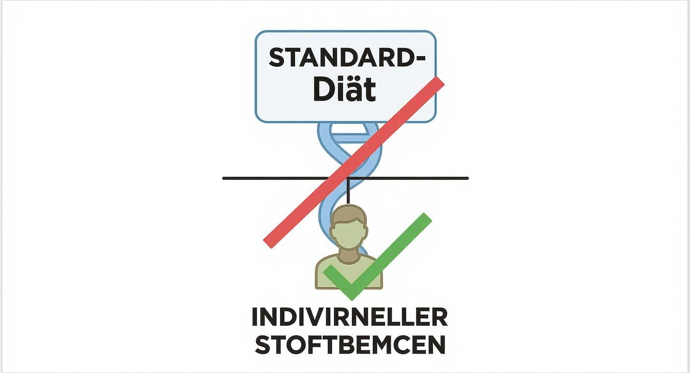Grafik: Standarddiät (rot durchgestrichen) ist nicht passend, individueller Stoffwechsel (grüner Haken) ist der Weg.