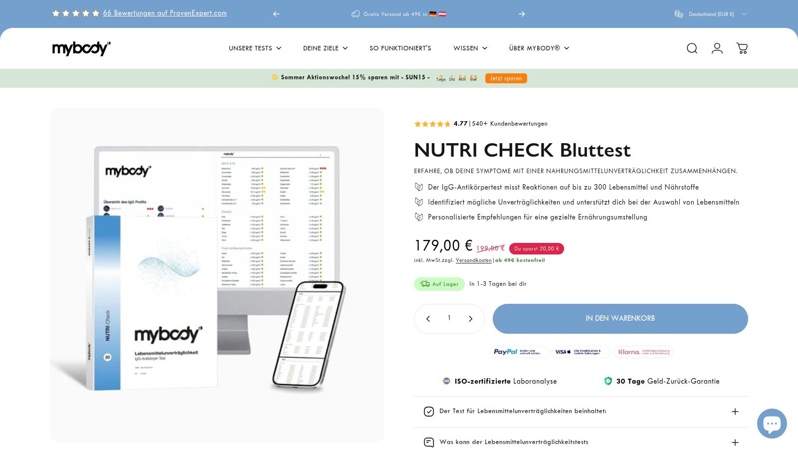 NUTRI CHECK Bluttest bei Unverträglichkeiten