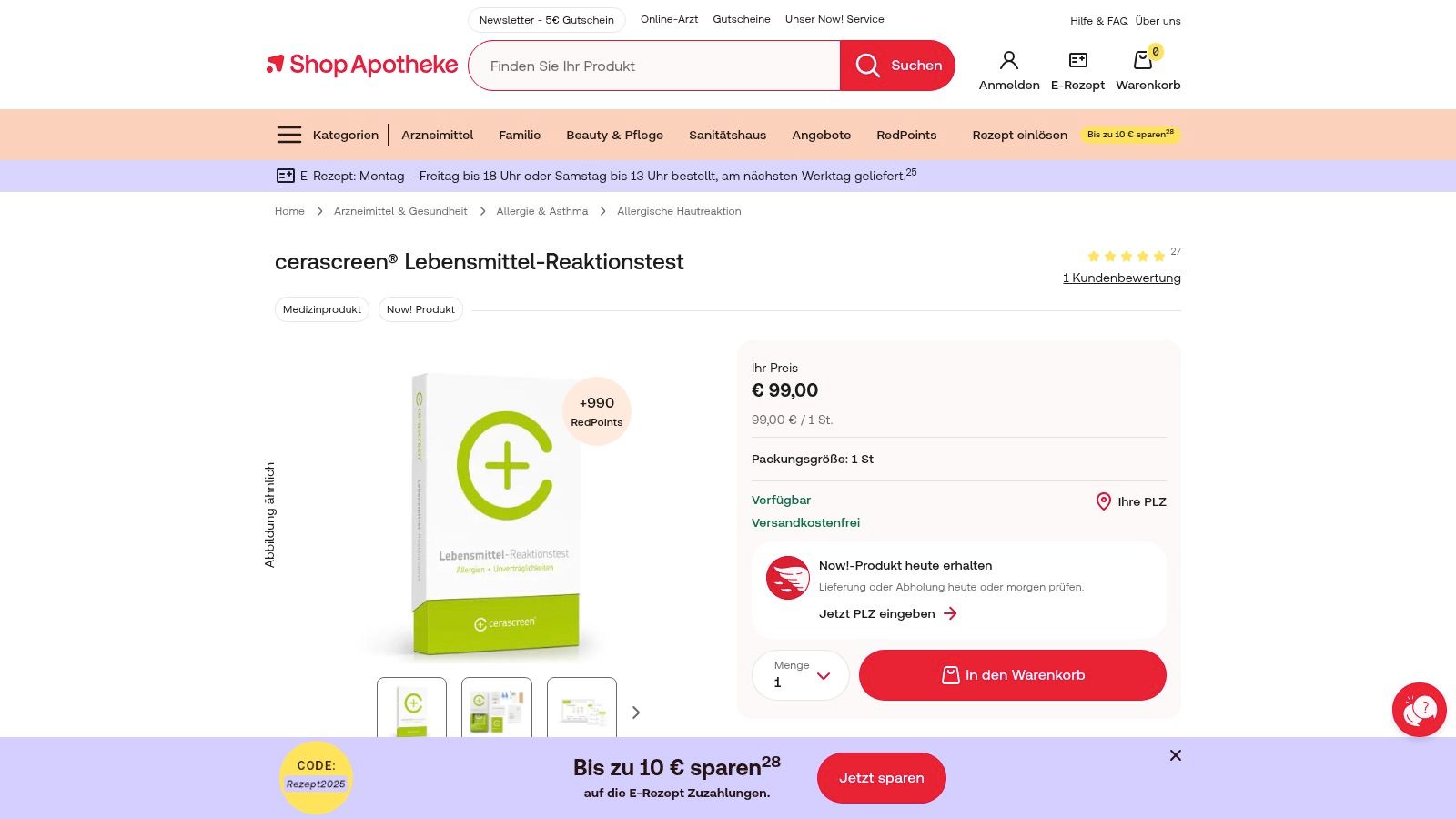 Cerascreen Lebensmittel-Reaktionstest
