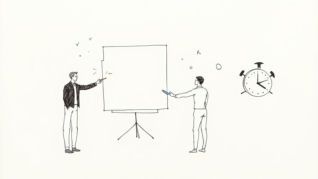 A person looking overwhelmed while staring at a complex whiteboard filled with system design diagrams.