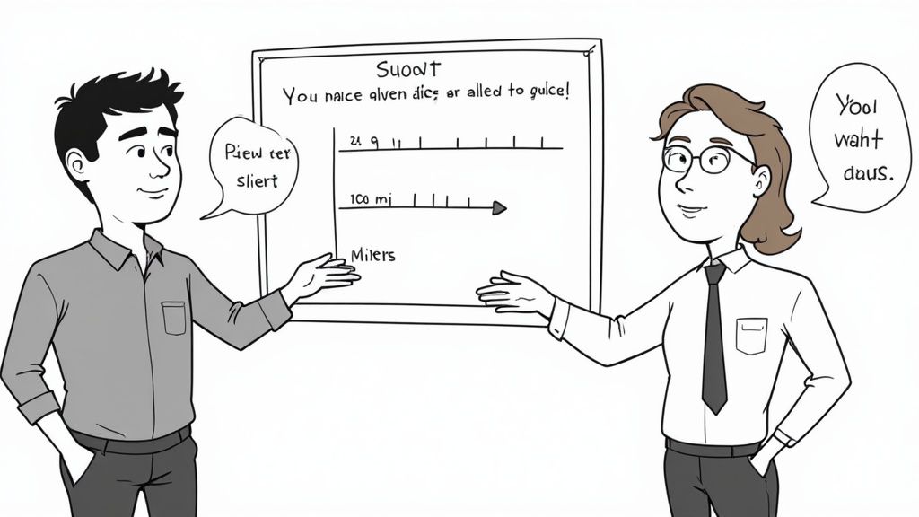 Two people at a table, looking at a laptop and charts, engaged in a collaborative planning session.