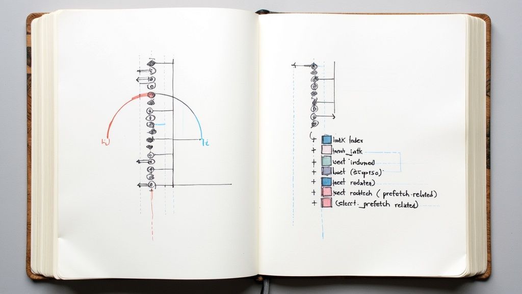A developer looking at a performance dashboard with a rising green line, representing a fast and responsive application.
