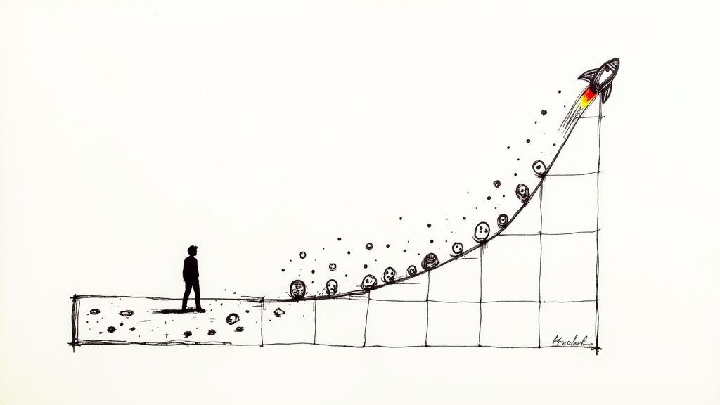 A person at a crossroads, representing a founder making a critical tech decision.