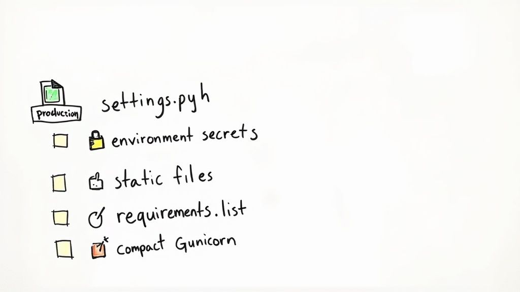 A developer at a desk with multiple monitors showing code, representing the process of preparing a Django project for production.