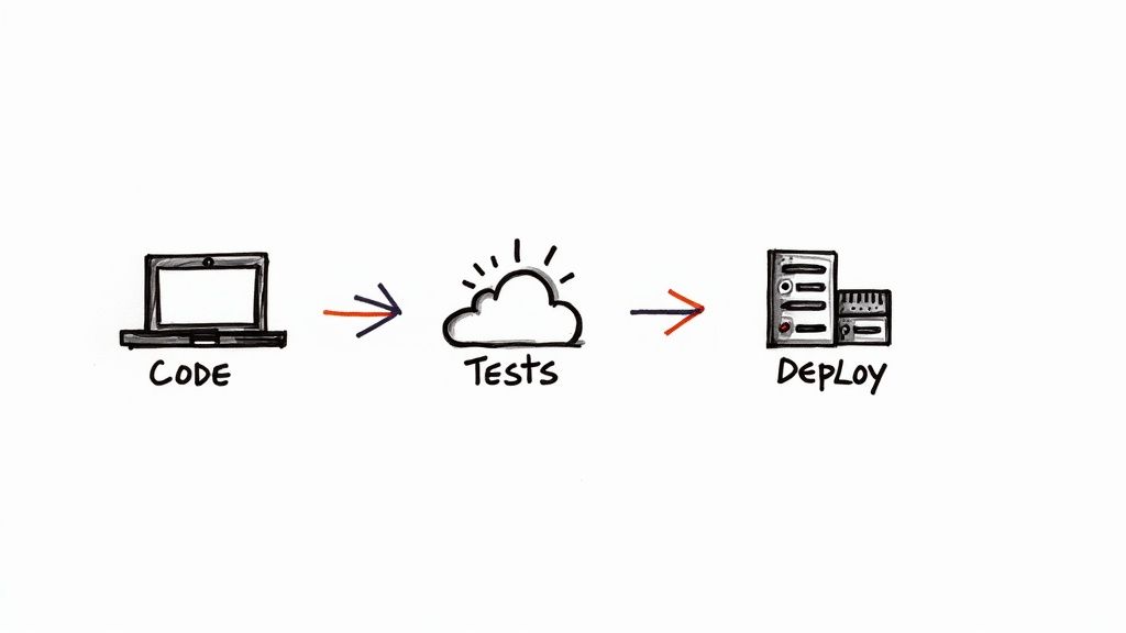 A laptop connected to a cloud icon, symbolizing deployment from local to live.