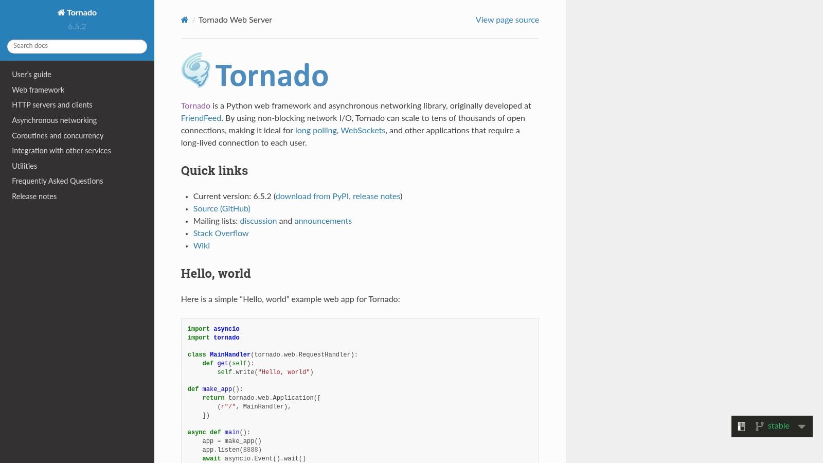 Tornado (official docs)