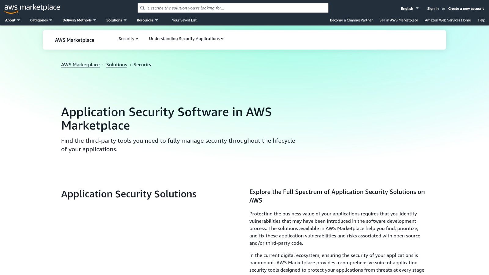 AWS Marketplace – Application Security (AST) Category