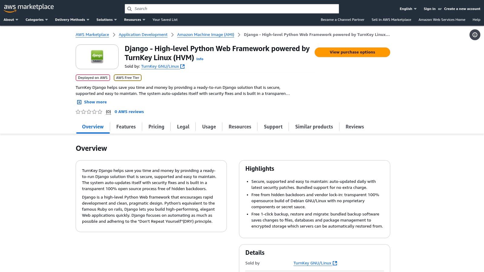 AWS Marketplace — TurnKey Django AMI