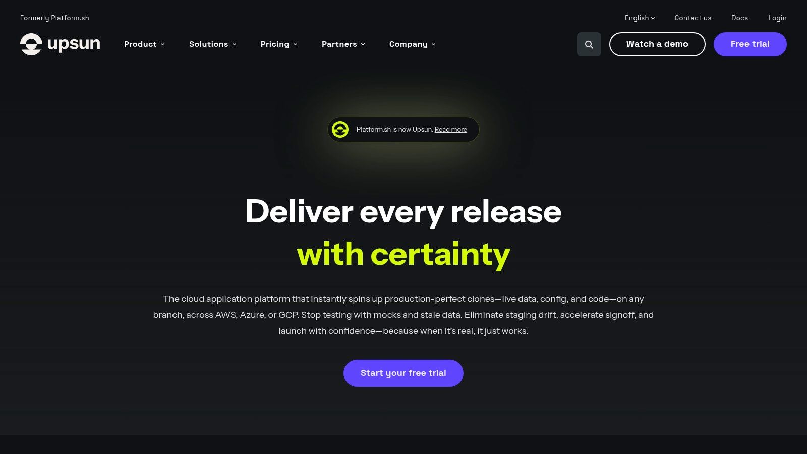 Platform.sh dashboard showing a project's environments and branches.