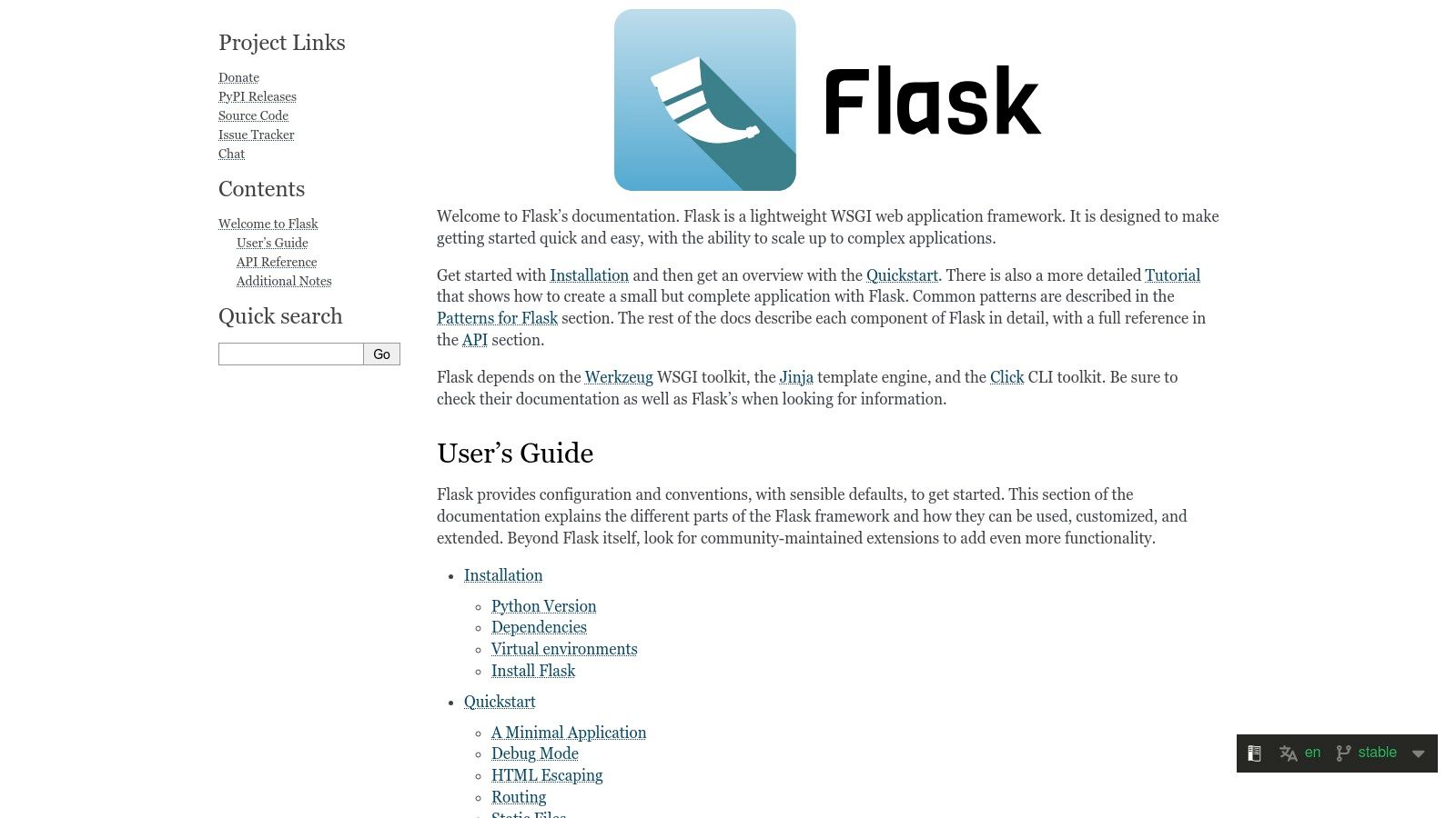 Flask (official docs by Pallets)