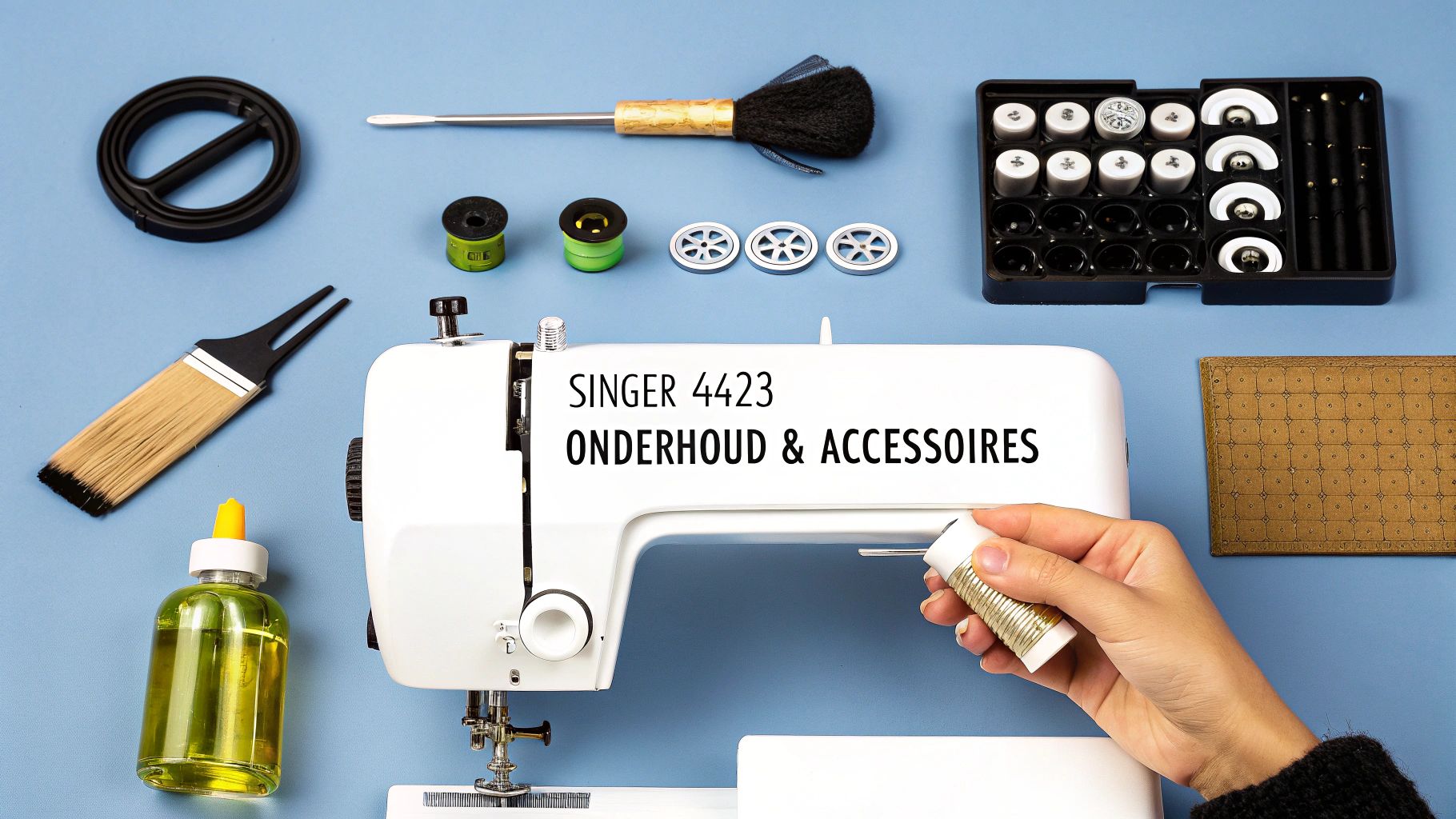 Accessoires en onderhoudsartikelen voor de Singer Heavy Duty 4423 naaimachine.