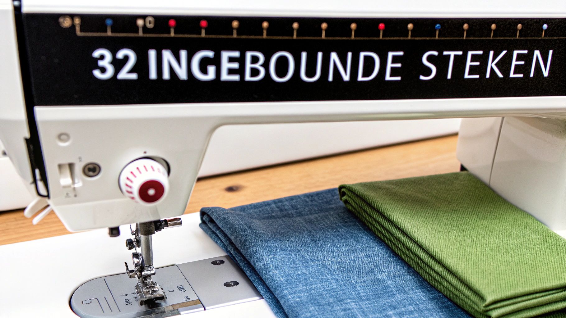 Een close-up van de steekkeuzeknop en functies op de Singer Heavy Duty 4432 naaimachine.