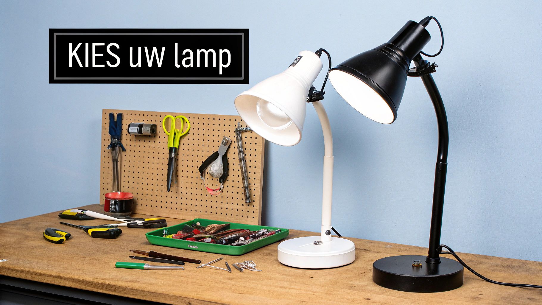 Een persoon die een hobby uitoefent onder een heldere daglichtlamp