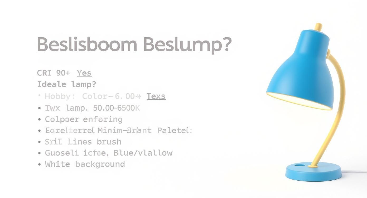 Een moderne blauw-gele bureaulamp op een witte achtergrond, ideaal voor hobby en werk.