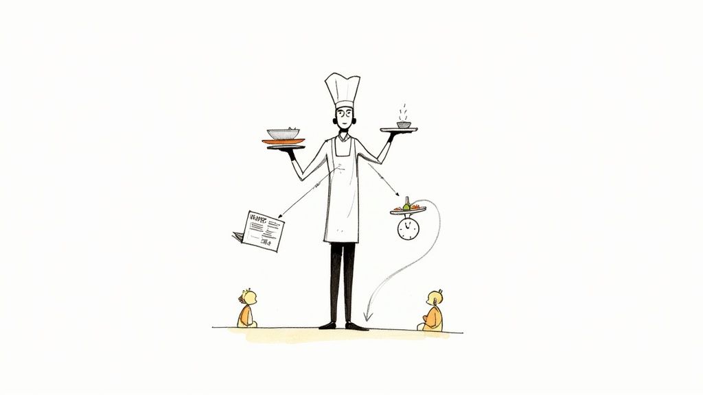 A freelancer looking overwhelmed while working on a laptop at a desk.