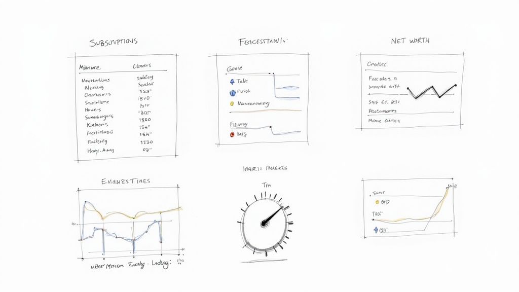 A modern desk setup with a laptop showing complex financial data and charts, indicating advanced user activity.