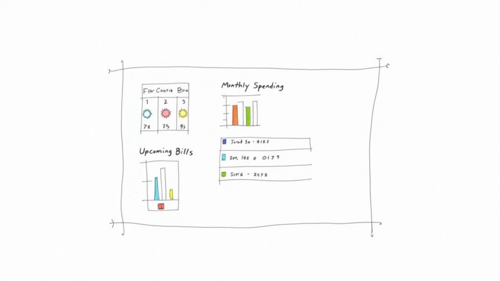 A visually appealing Notion dashboard showing charts and financial data, representing a clear overview of one's finances.