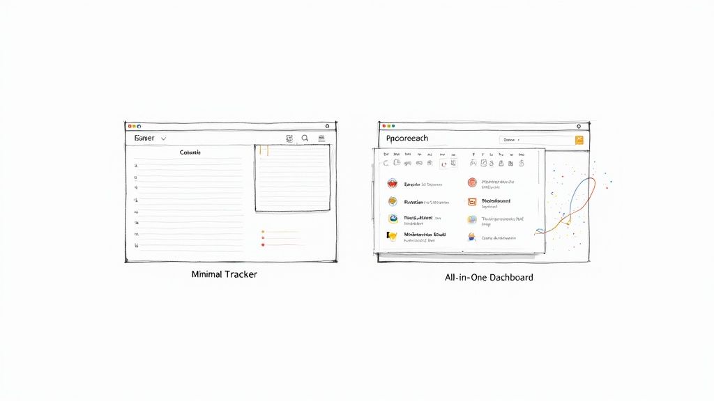A person interacting with different Notion habit tracker templates on a screen, showcasing minimalist and complex designs.