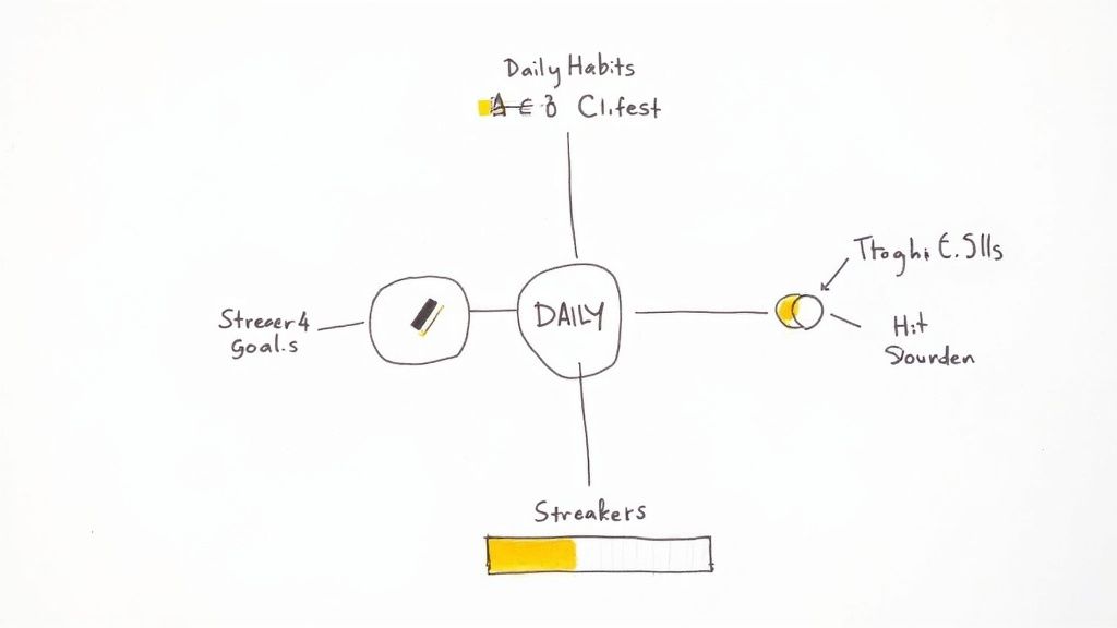 A person using a Notion habit tracker template on their laptop, with progress bars and charts visible.