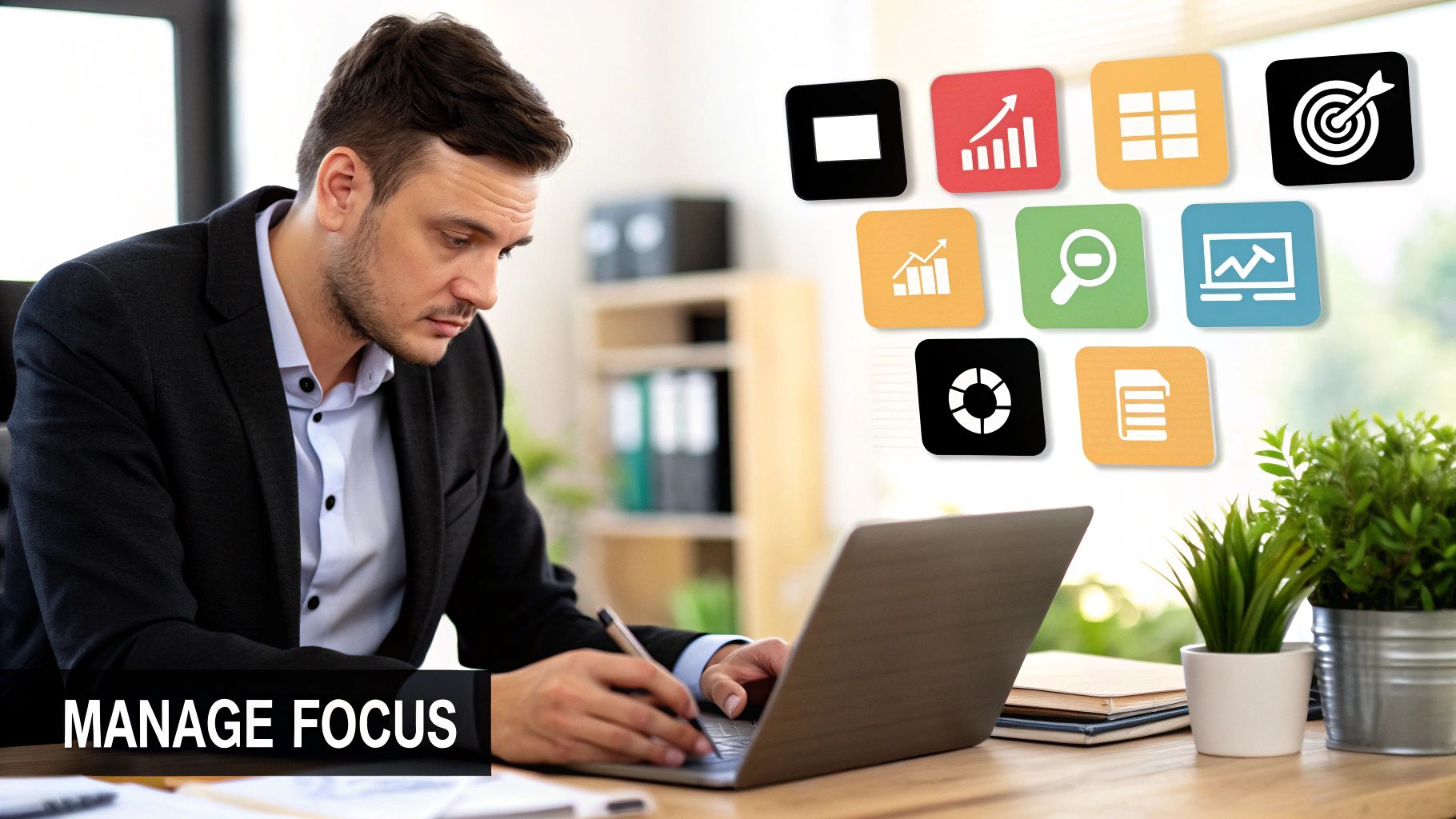 People working together in a busy but organized office, representing effective project management