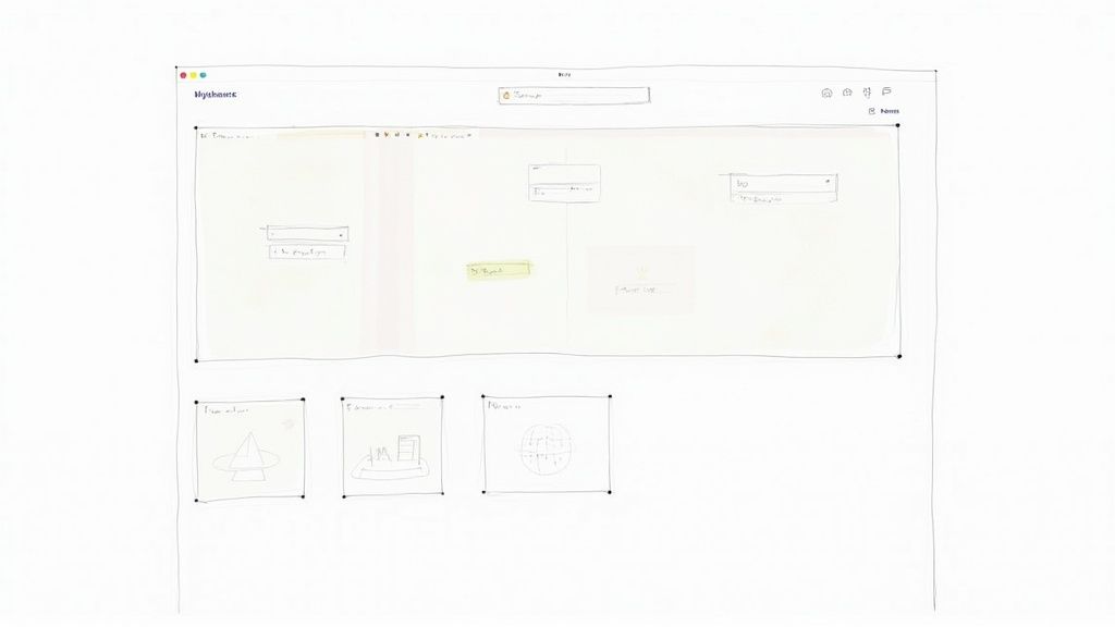 A team collaborating around a laptop showing a Notion project management dashboard.