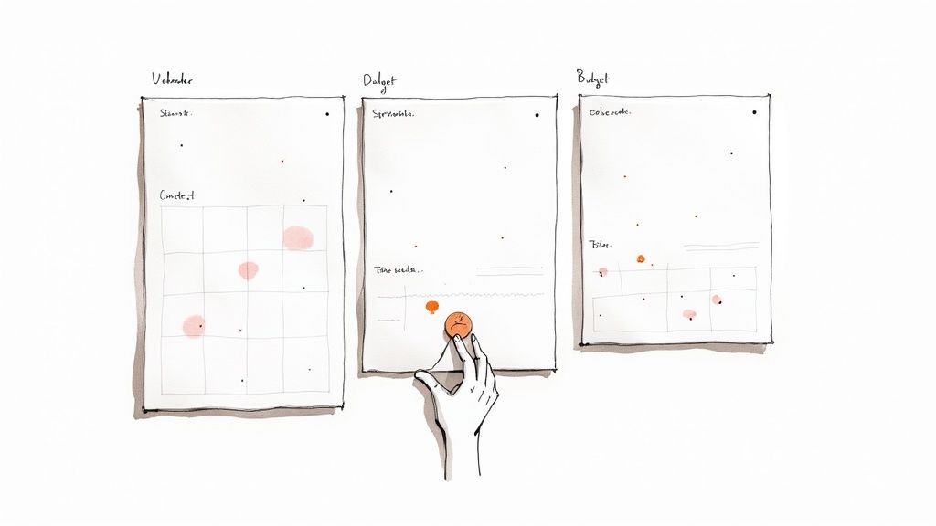 Illustration of various Notion templates for different purposes like content calendars and finance trackers