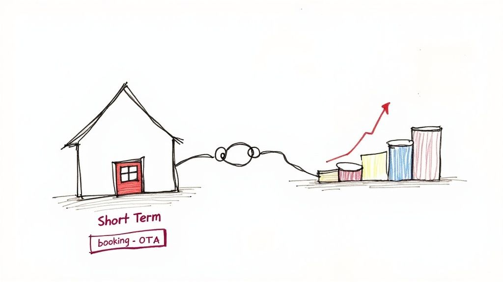 A laptop showing a direct booking website for a short-term rental, symbolizing independence from OTAs.