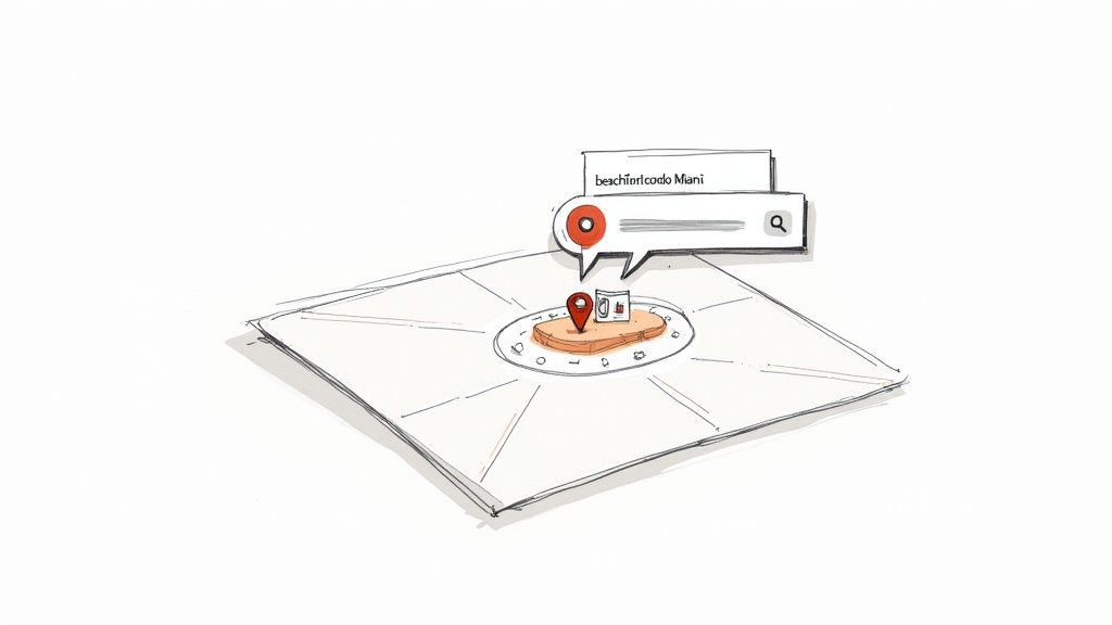 A person using a smartphone to look at a map with location pins, representing local search for vacation rentals.