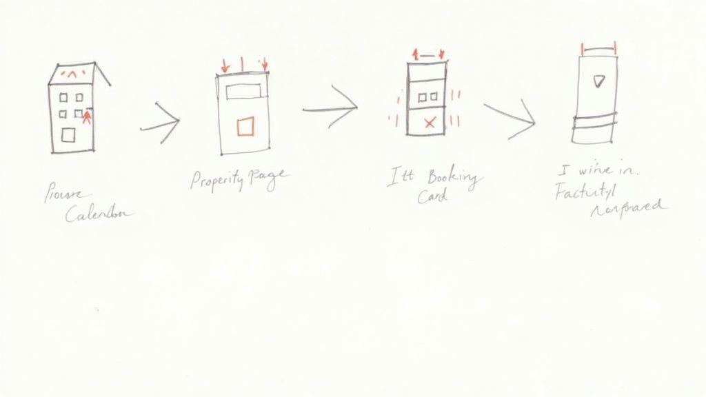 A guest happily completes a direct booking on a laptop, illustrating a seamless process.