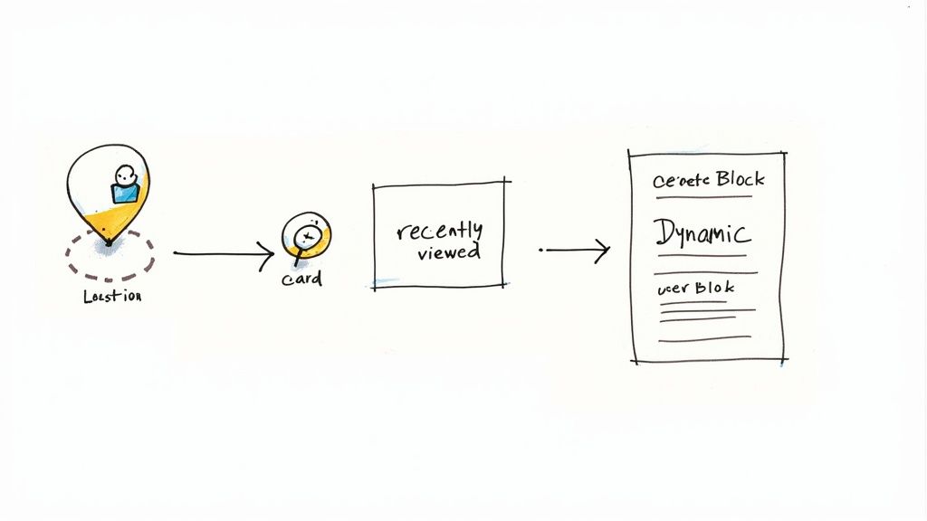 A diagram showing different website personalization techniques branching out from a central hub.