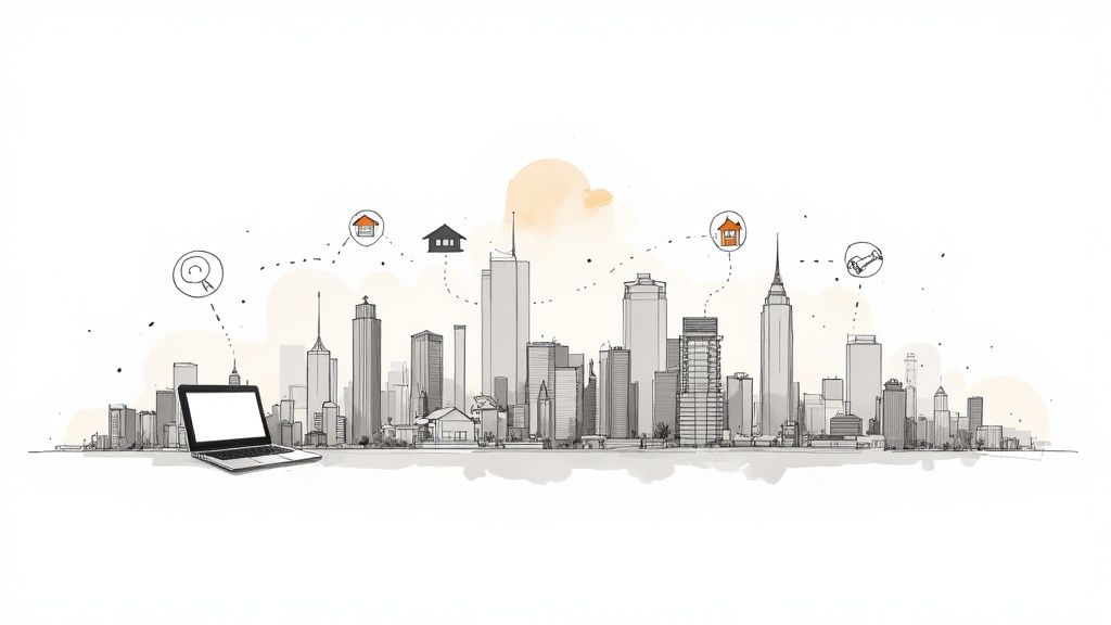 A property manager reviewing rental analytics on a tablet