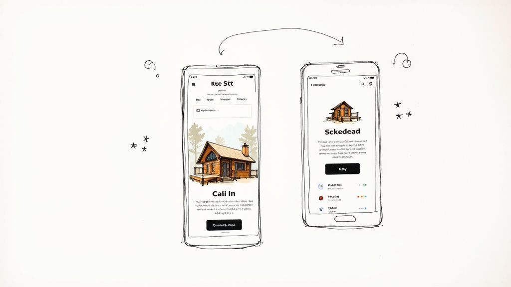 A modern, inviting living room in a short-term rental property, showcasing professional photography.