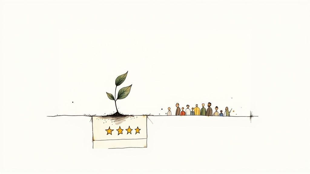 A person thoughtfully writing a response to a negative review on a laptop.