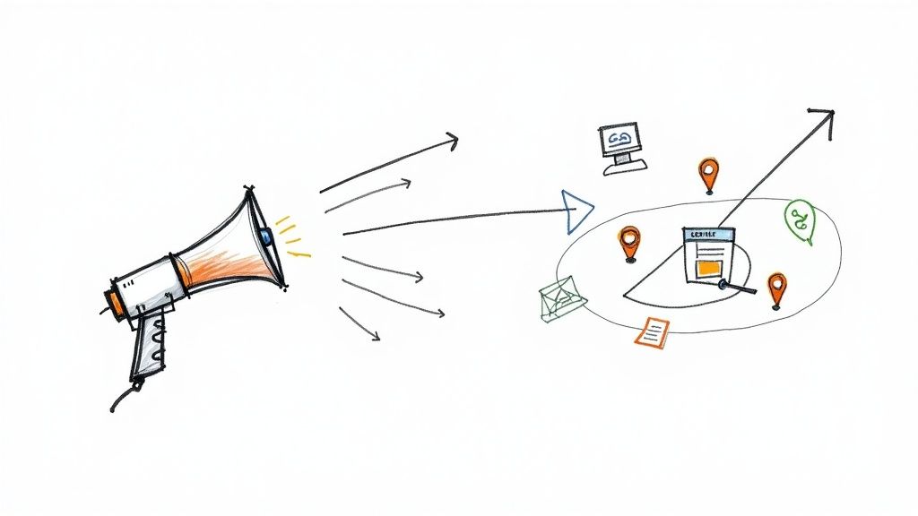 A person analyzing website traffic and SEO performance on a tablet, with growth charts visible.
