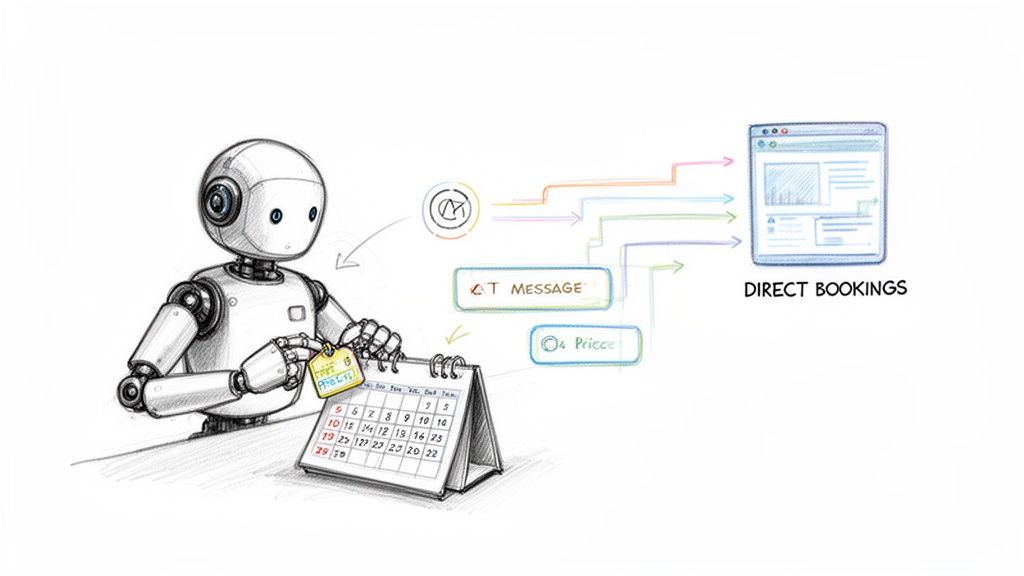 AI robot processes calendar and pricing information to facilitate direct online bookings.